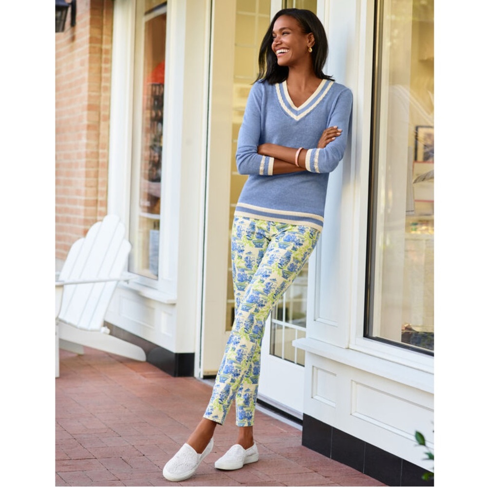 Talbots Watercolor Vase Ankle Jeans Chinoiserie Blue Green White Jeans Pants